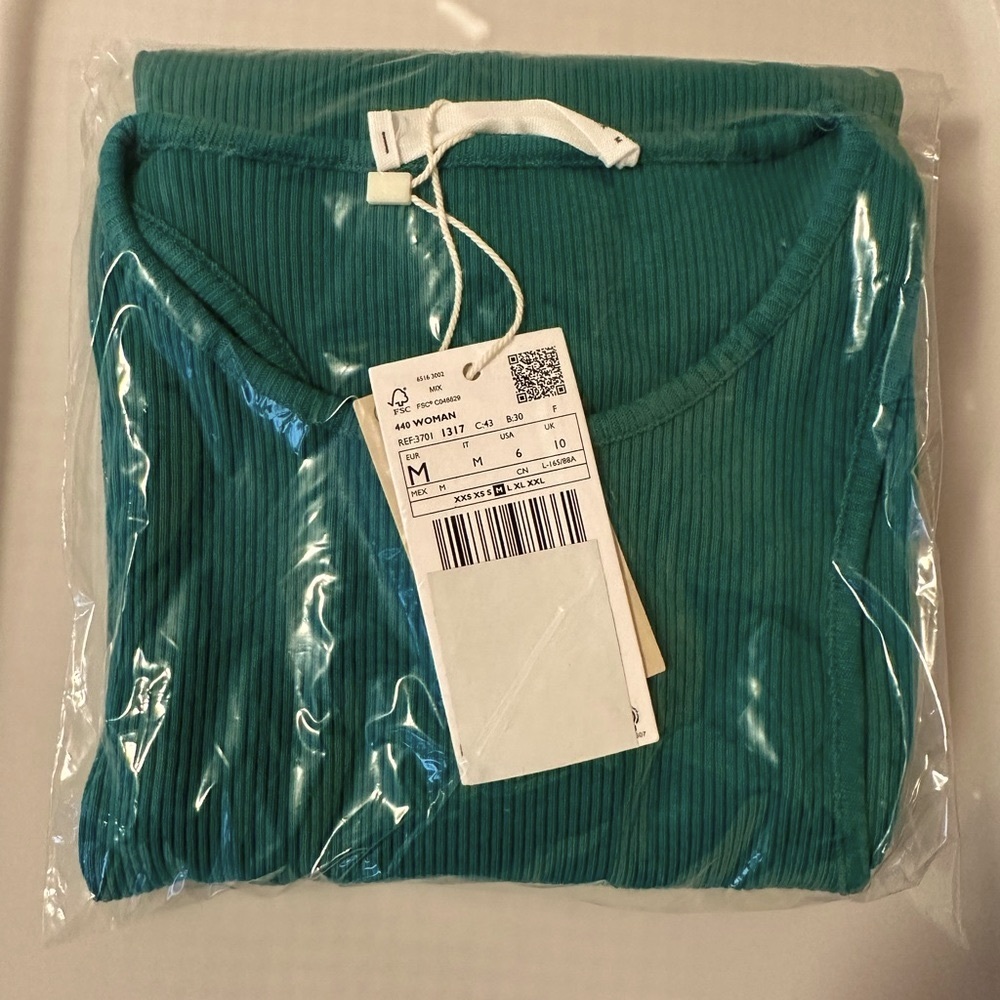 NWT Mango Green Ribbed Cotton Dress